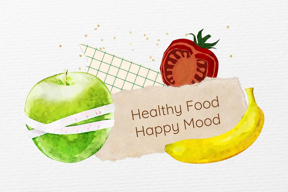 Healthy food happy mood, fruits collage