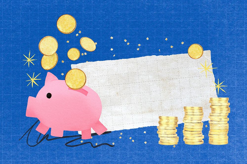 Piggy bank note paper, creative finance  background