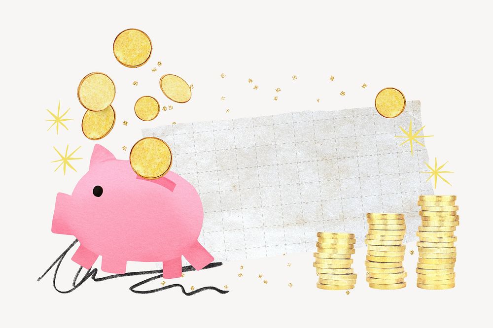 Piggy bank note paper, creative finance  background