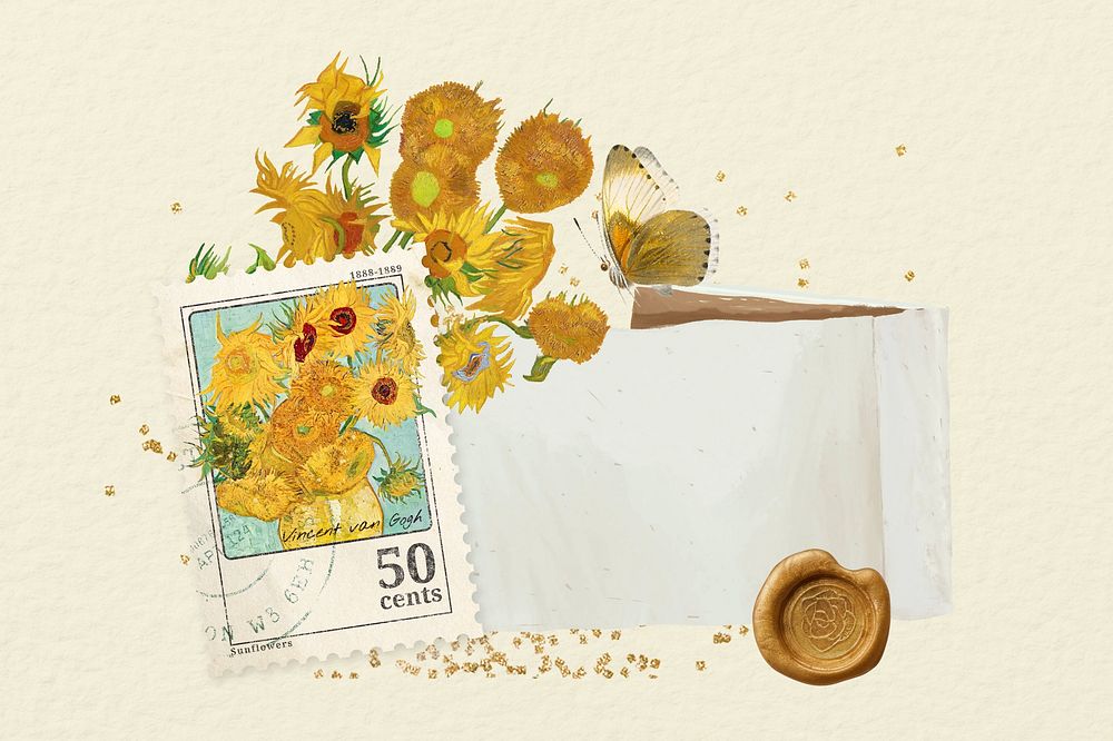 Van Gogh's Sunflowers note paper background, remixed by rawpixel