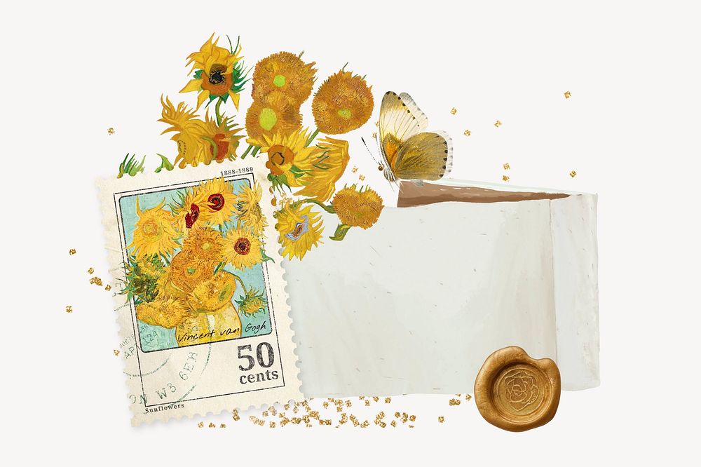 Van Gogh's Sunflowers note paper background, remixed by rawpixel