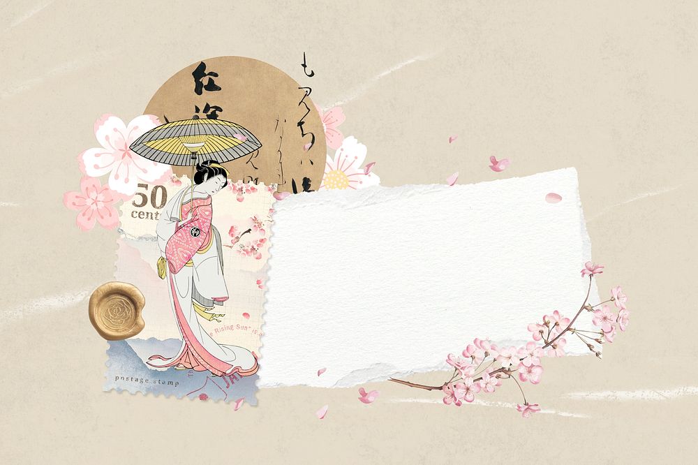 Japanese woman, ripped paper collage