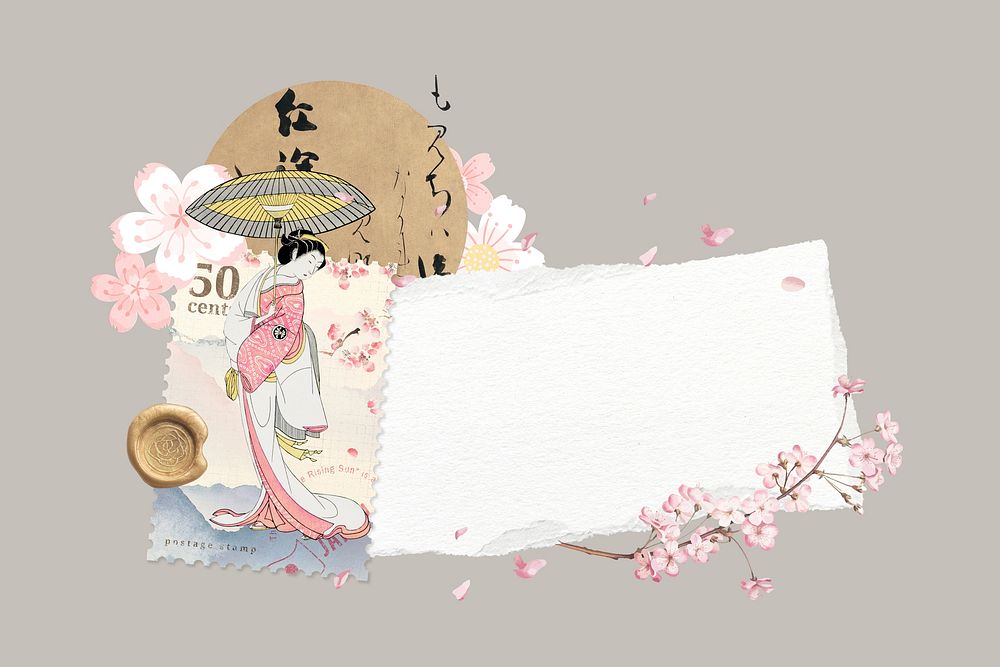 Japanese woman, ripped paper collage