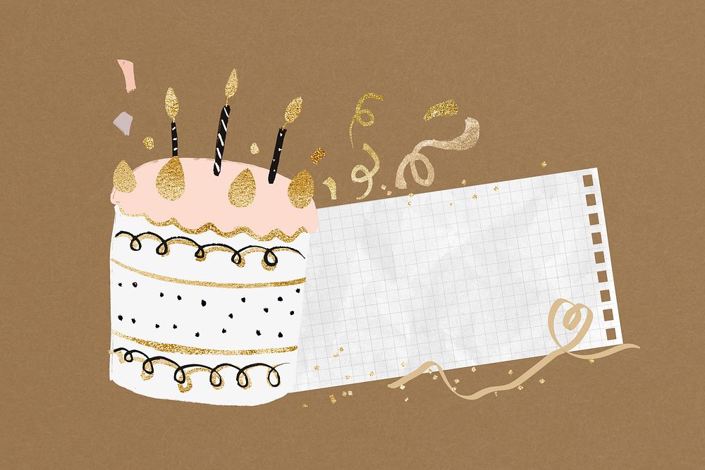 Birthday cake note paper, aesthetic celebration  background