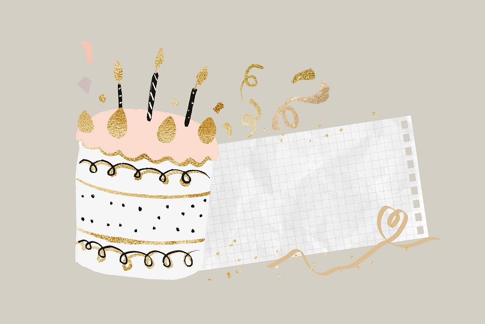 Birthday cake note paper, aesthetic celebration  background