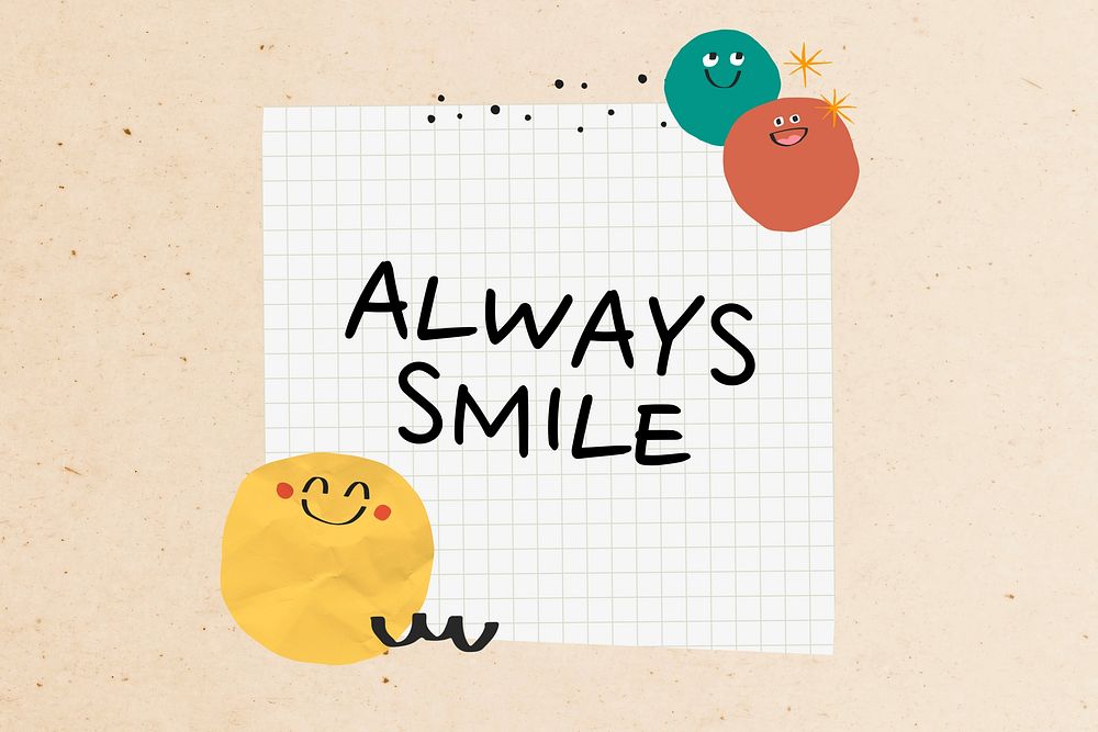 Always smile, emoji  doodle background
