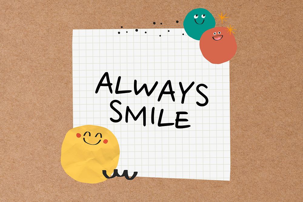 Always smile, emoji  doodle background