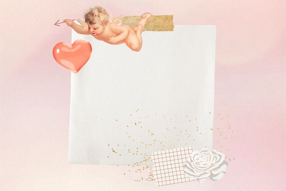 Valentine's cupid note paper, aesthetic collage