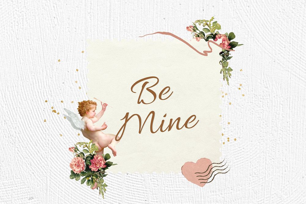 Be mine words, Valentine's cupid collage