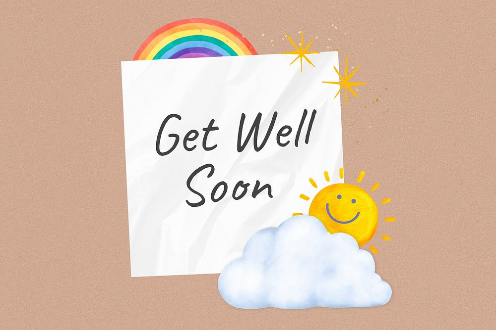 Get well soon words, weather collage
