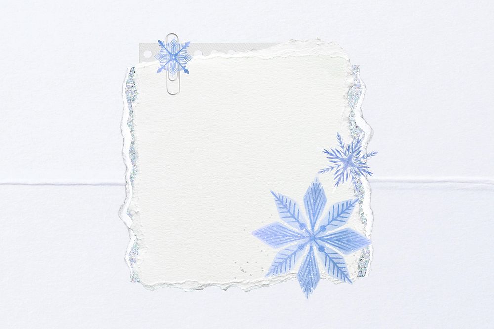 Ripped paper snowflake, winter collage