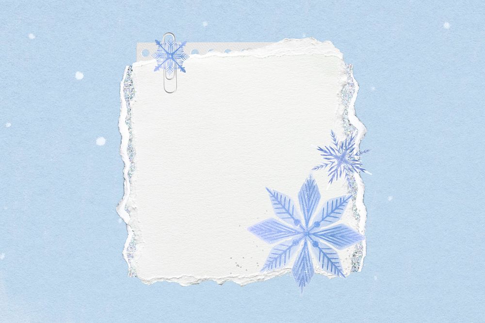 Ripped paper snowflake, winter collage