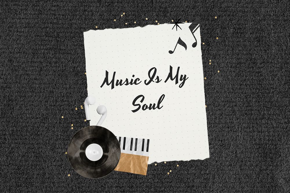 Music is my soul, aesthetic quote with vinyl record collage