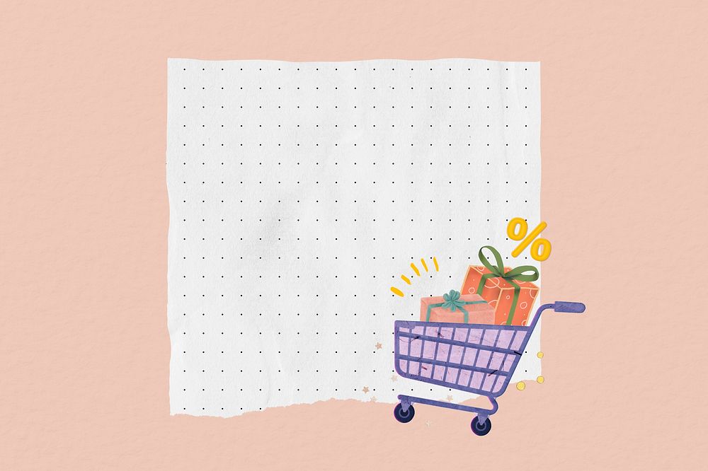 Shopping cart ripped paper, cute collage