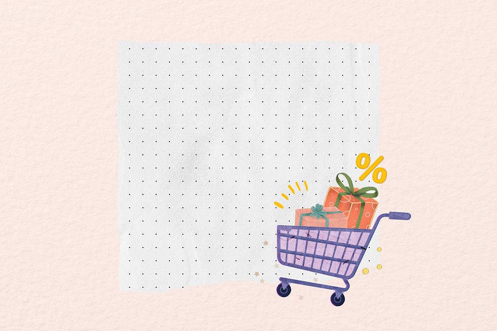 Shopping cart ripped paper, cute collage