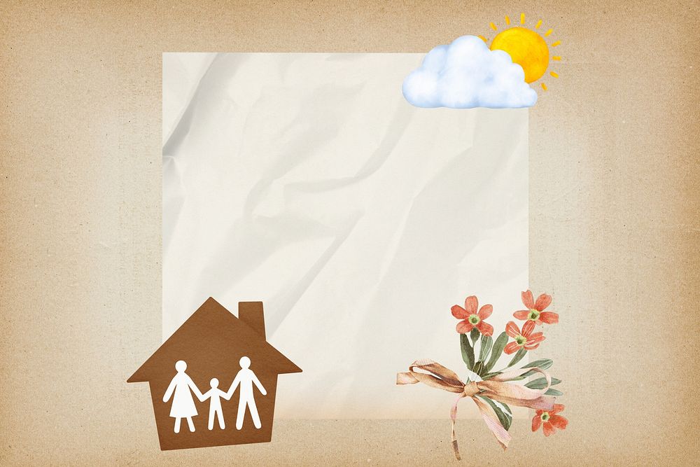 Home wrinkled paper background, family insurance design