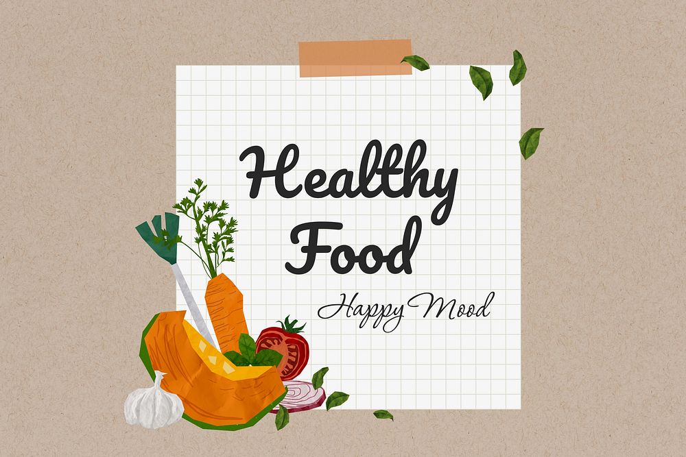 Healthy food happy mood, healthy collage