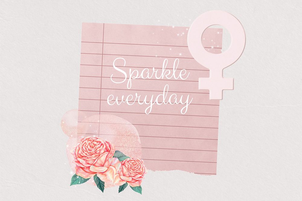 Sparkle everyday word, floral aesthetic paper collage