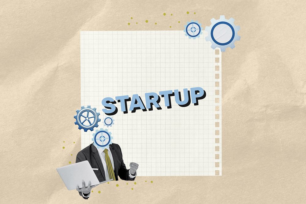 Startup word, business collage