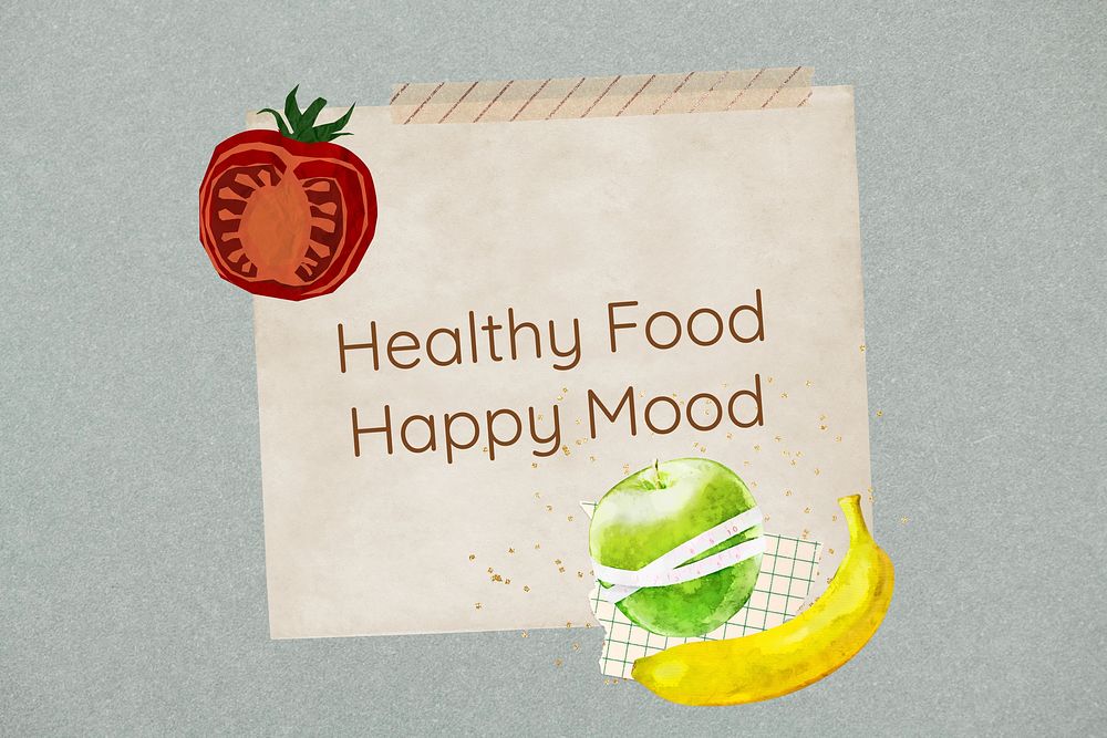 Healthy food happy mood, fruits collage