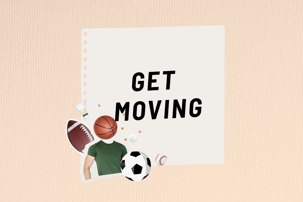 Get moving words, sports paper collage