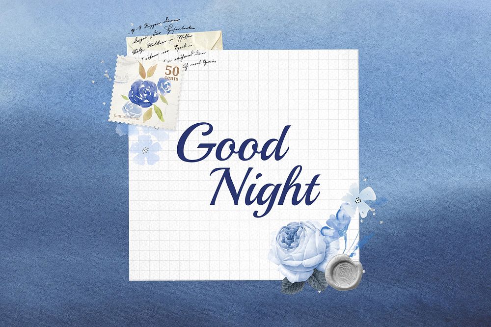 Blue rose good night note, vintage remix illustration