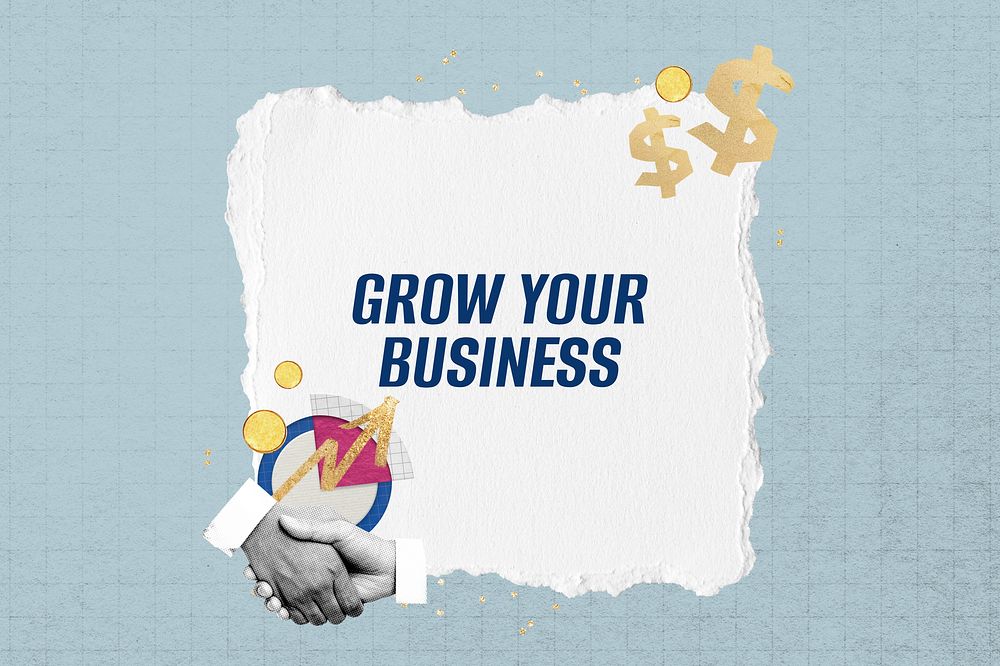Grow your business words, business handshake collage
