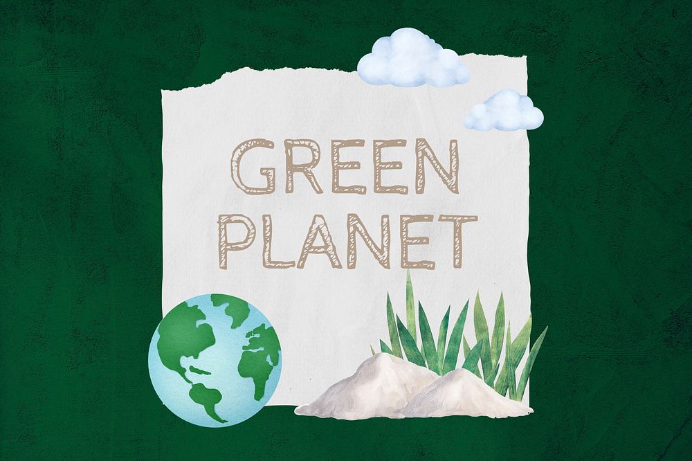 Green planet word, note paper, environment collage