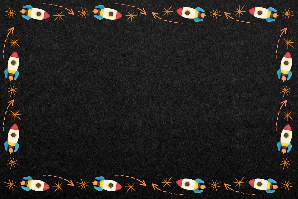Space rocket pattern frame background, cute galaxy illustration
