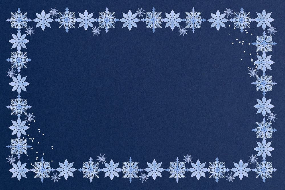 Winter snowflakes frame background, blue textured design