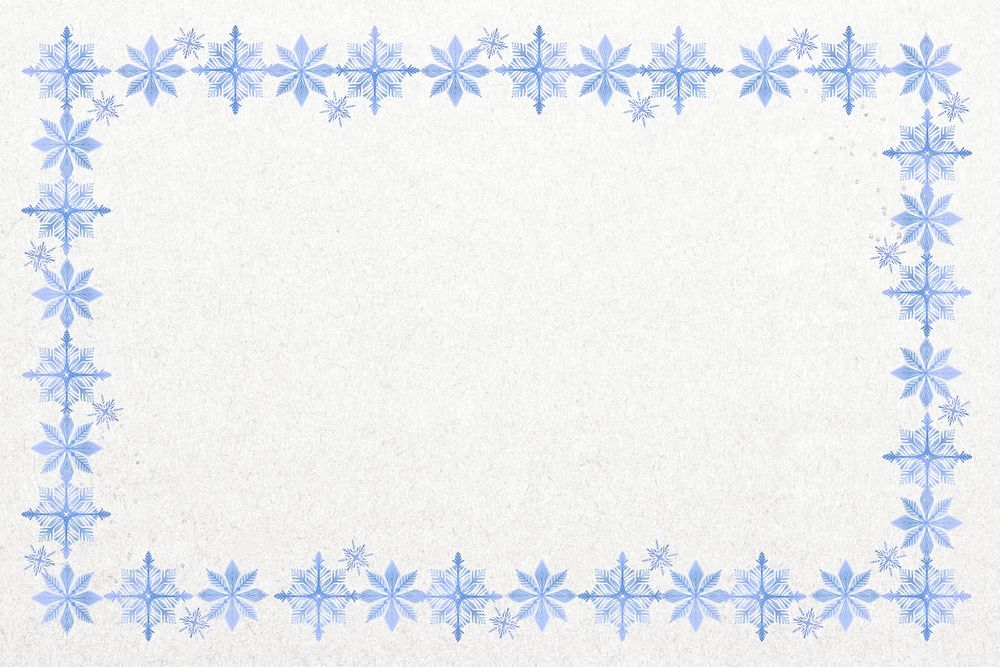Winter snowflakes frame background, blue textured design