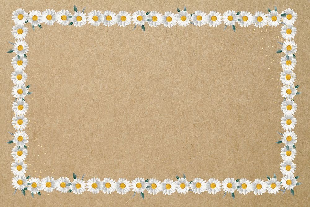 White daisy frame, brown background remix illustration