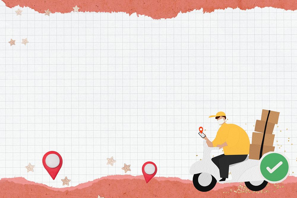 Online delivery man background, grid-patterned design