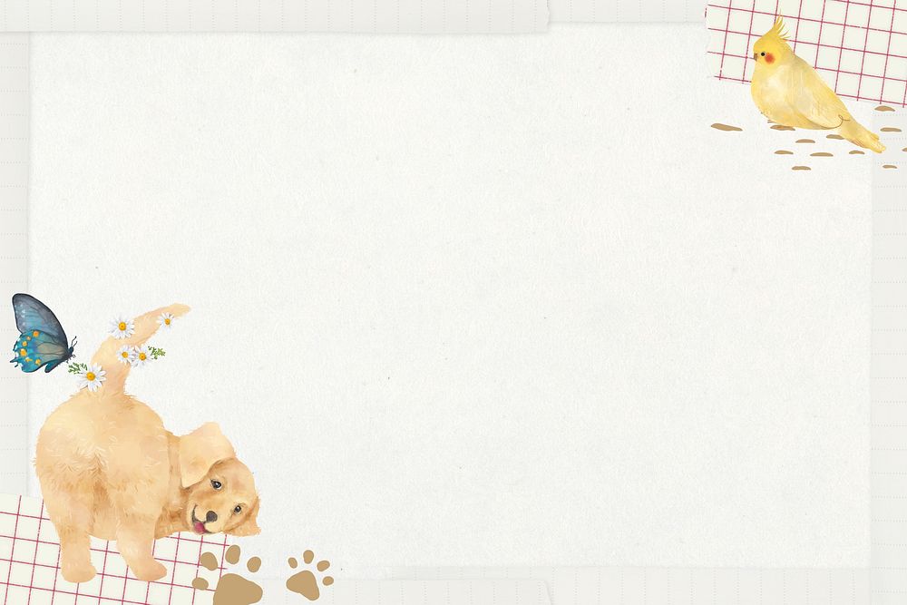 Cute paper frame, Golden Retriever dog illustration
