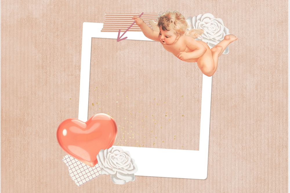 Valentine's cupid instant film frame, collage design