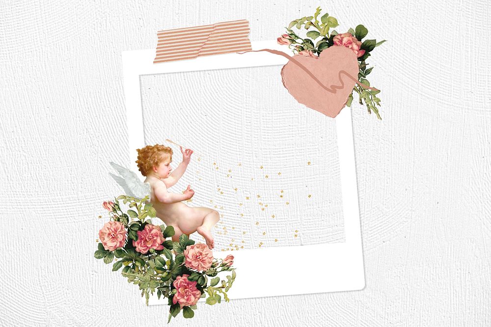 Valentine's cupid instant film frame, collage design