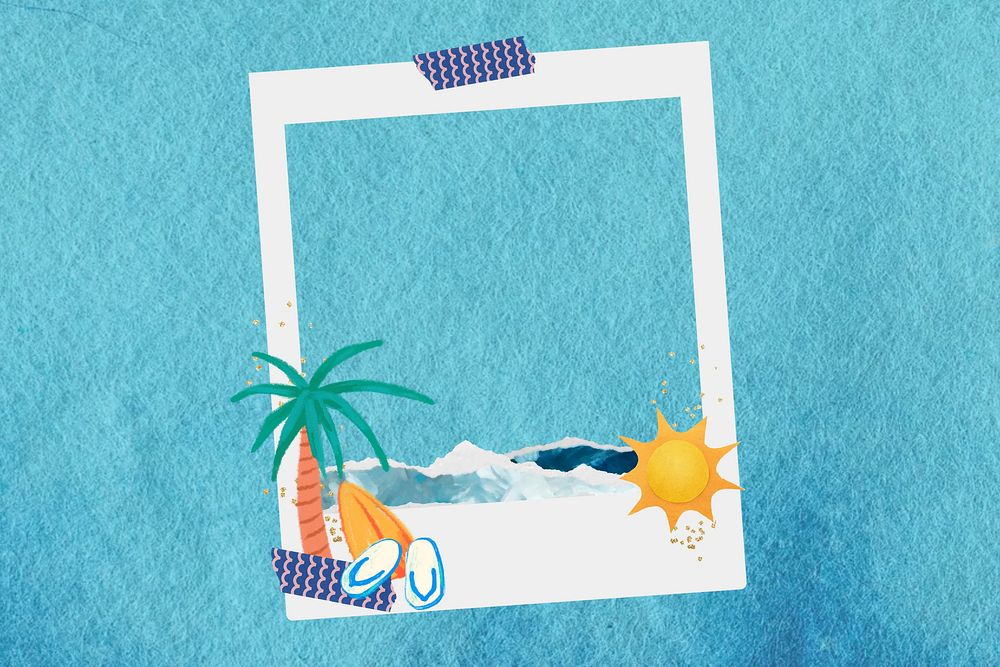 Summer vacation aesthetic instant film frame, collage design