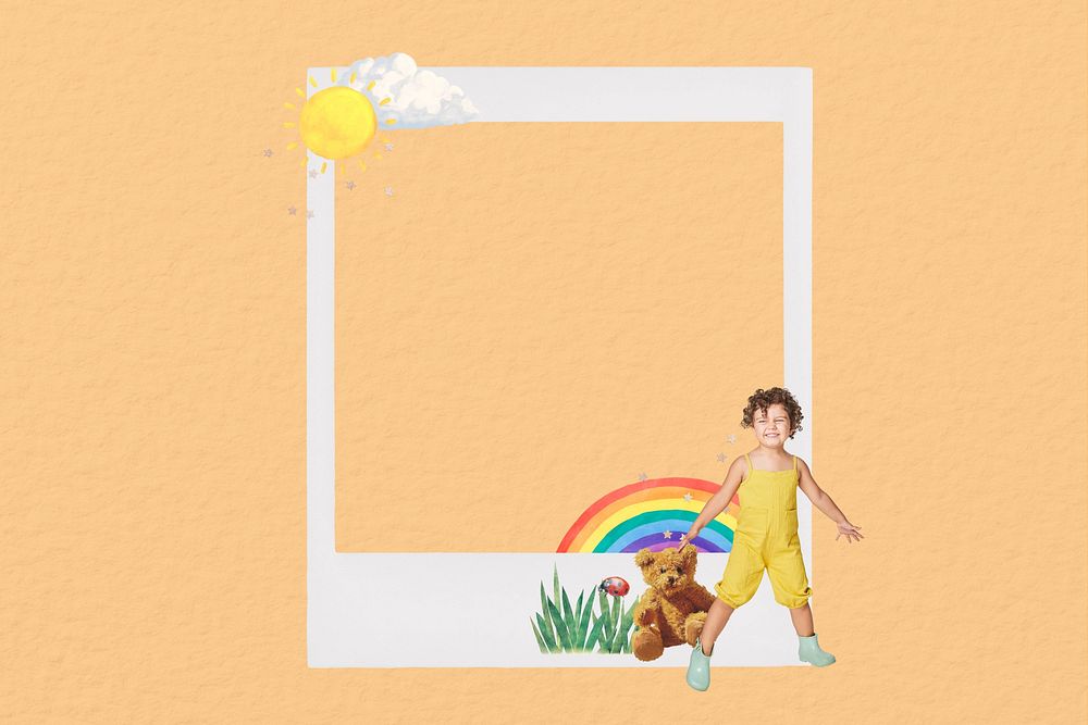 Cute childhood instant film frame, collage design