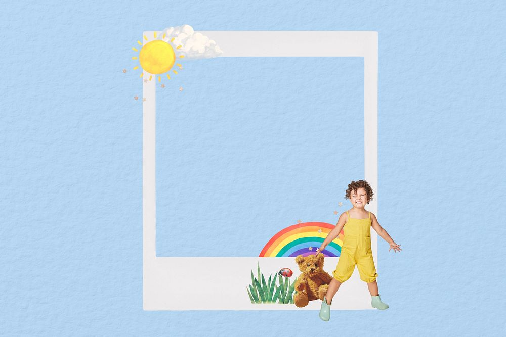 Cute childhood instant film frame, collage design