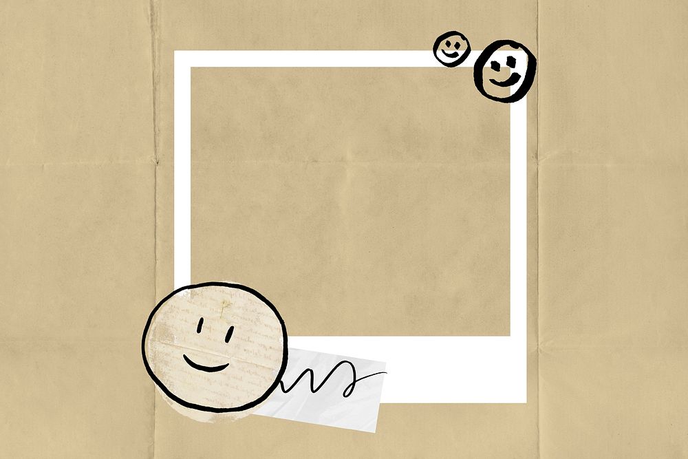 Smiling face doodle instant film frame, collage design