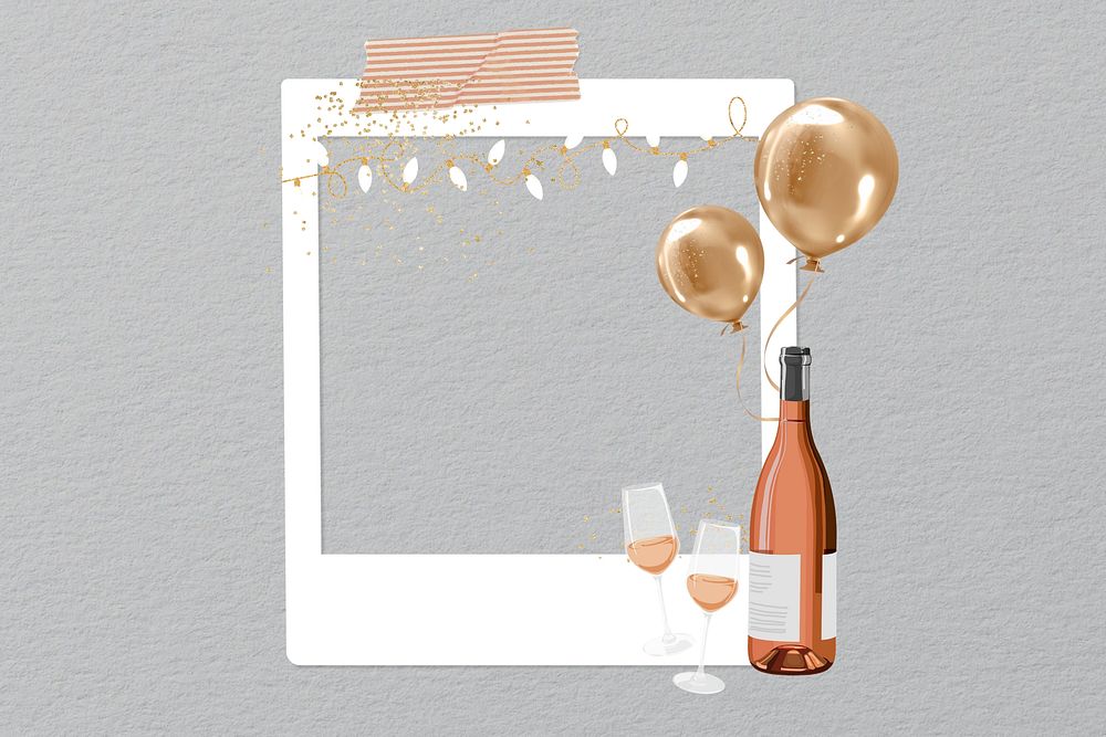 Champagne celebration instant film frame, collage design