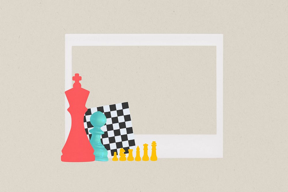 Chessboard instant film frame, collage design