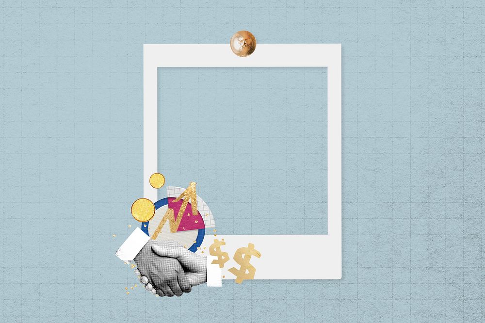 Business handshake instant film frame, collage design