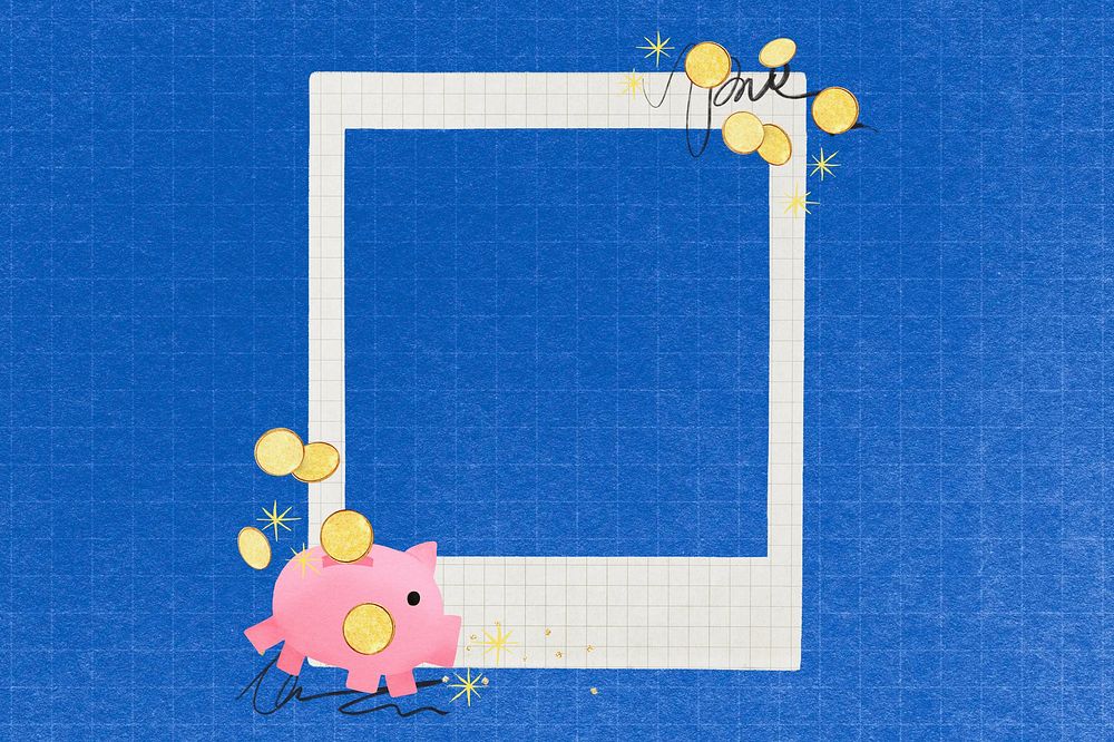 Piggy bank savings instant film frame, collage design