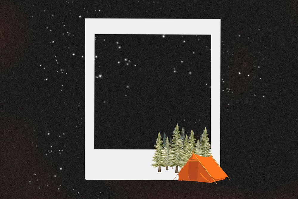 Camping aesthetic instant film frame, collage design