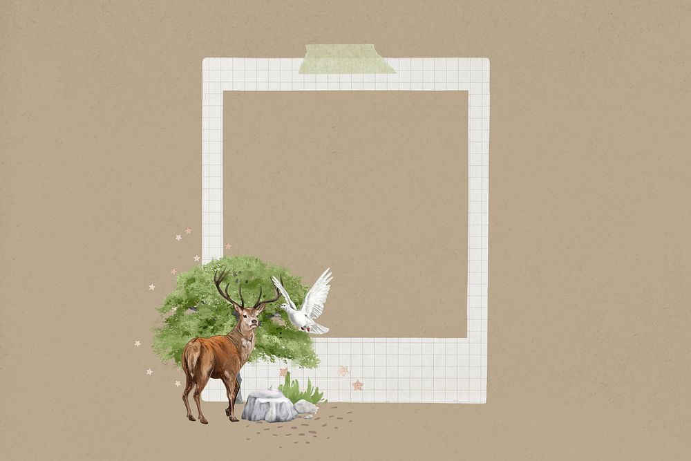 Stag deer nature instant film frame, collage design