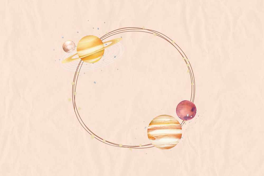Aesthetic space planets frame, cute design