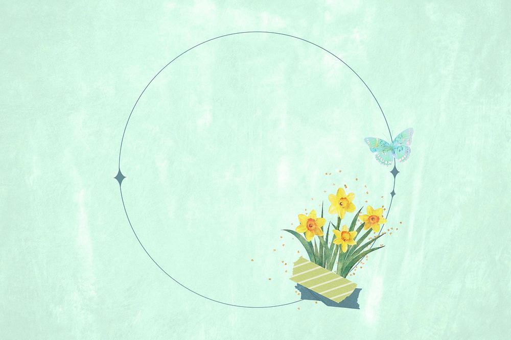 Daffodil round frame, Easter remix illustration