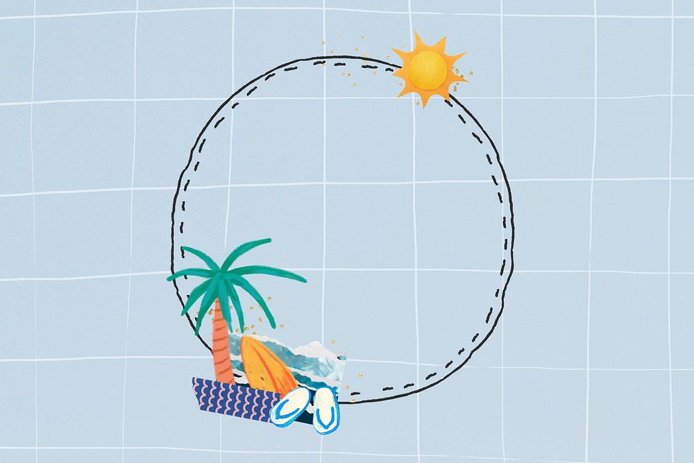 Summer palm tree frame, circle design