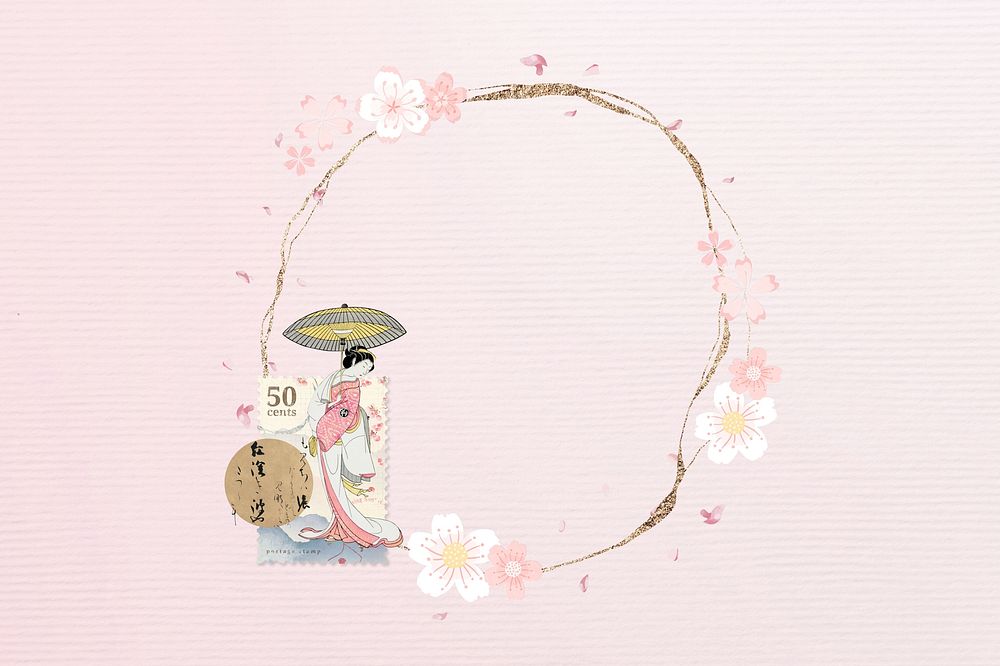 Japanese cherry blossom frame, circle design